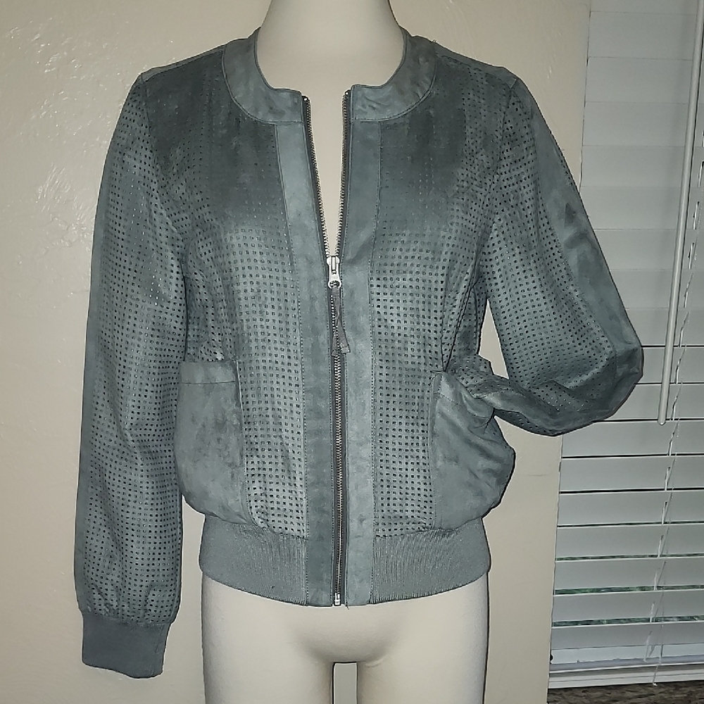 Anthropologie Gray Bomber Jacket with Quilted Texture